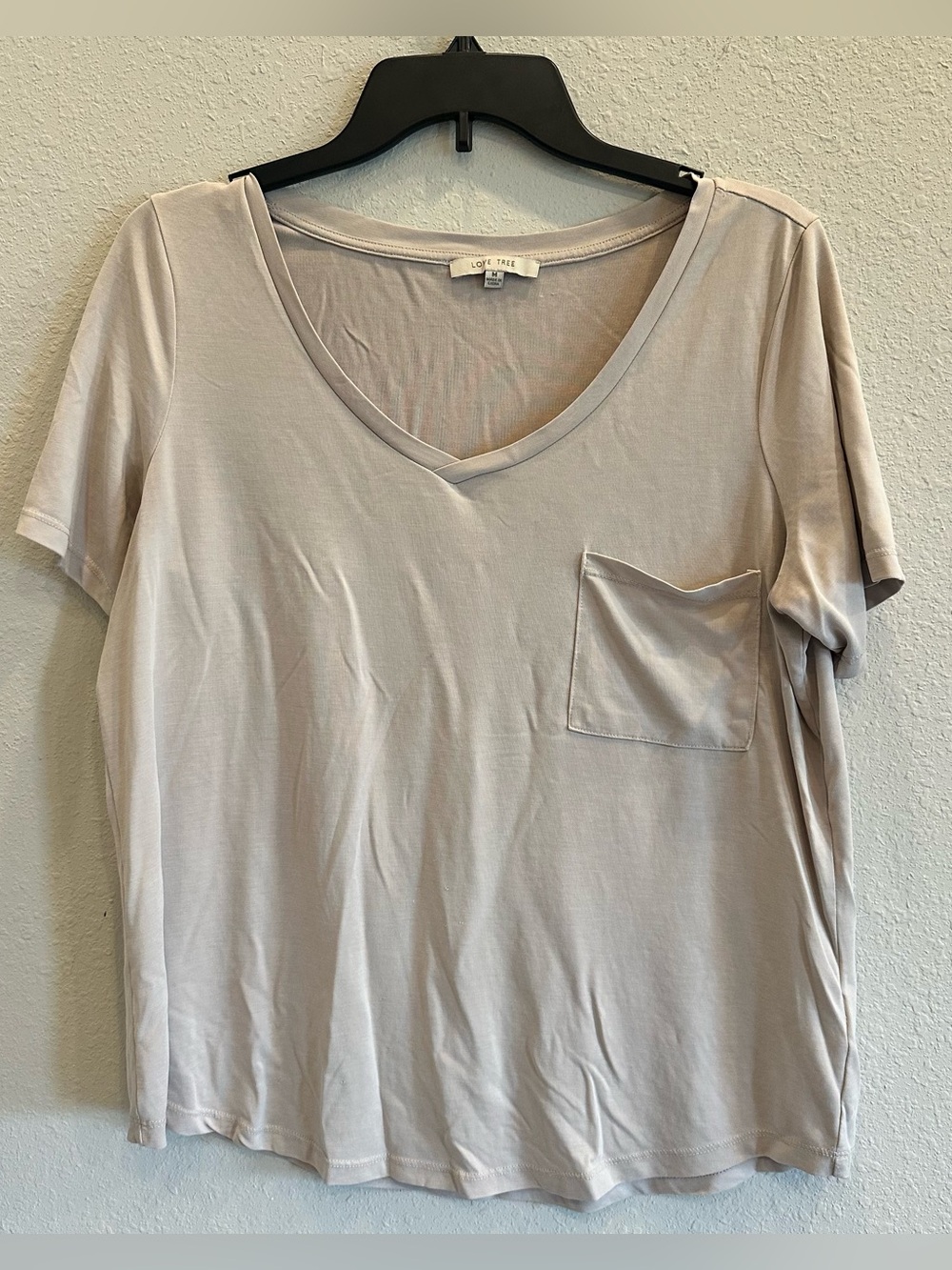 Love Tree Beige V Neck Pocket Tee Medium Minimal Basic